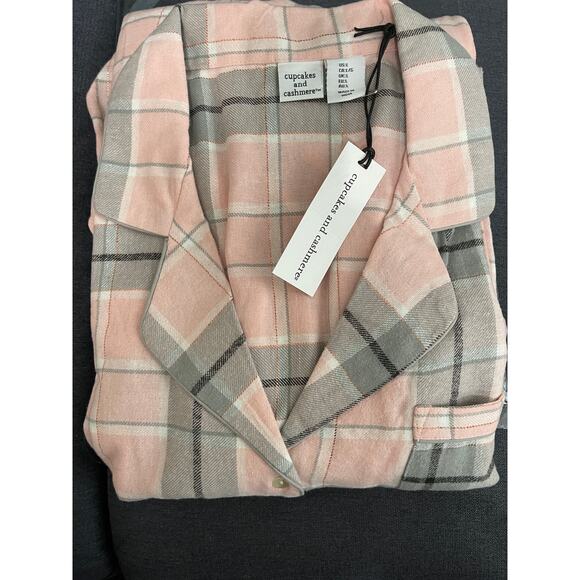 Womens Cupcakes and Cashmere Pink Gray Plaid PJ Lounge Set Large NWT - Picture 1 of 12